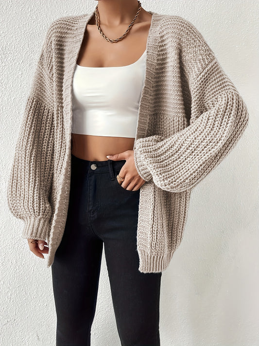 Comfortable Chunky Knit Cardigan for Women with Open Front Balloon Sleeve Oversized Relaxed Style