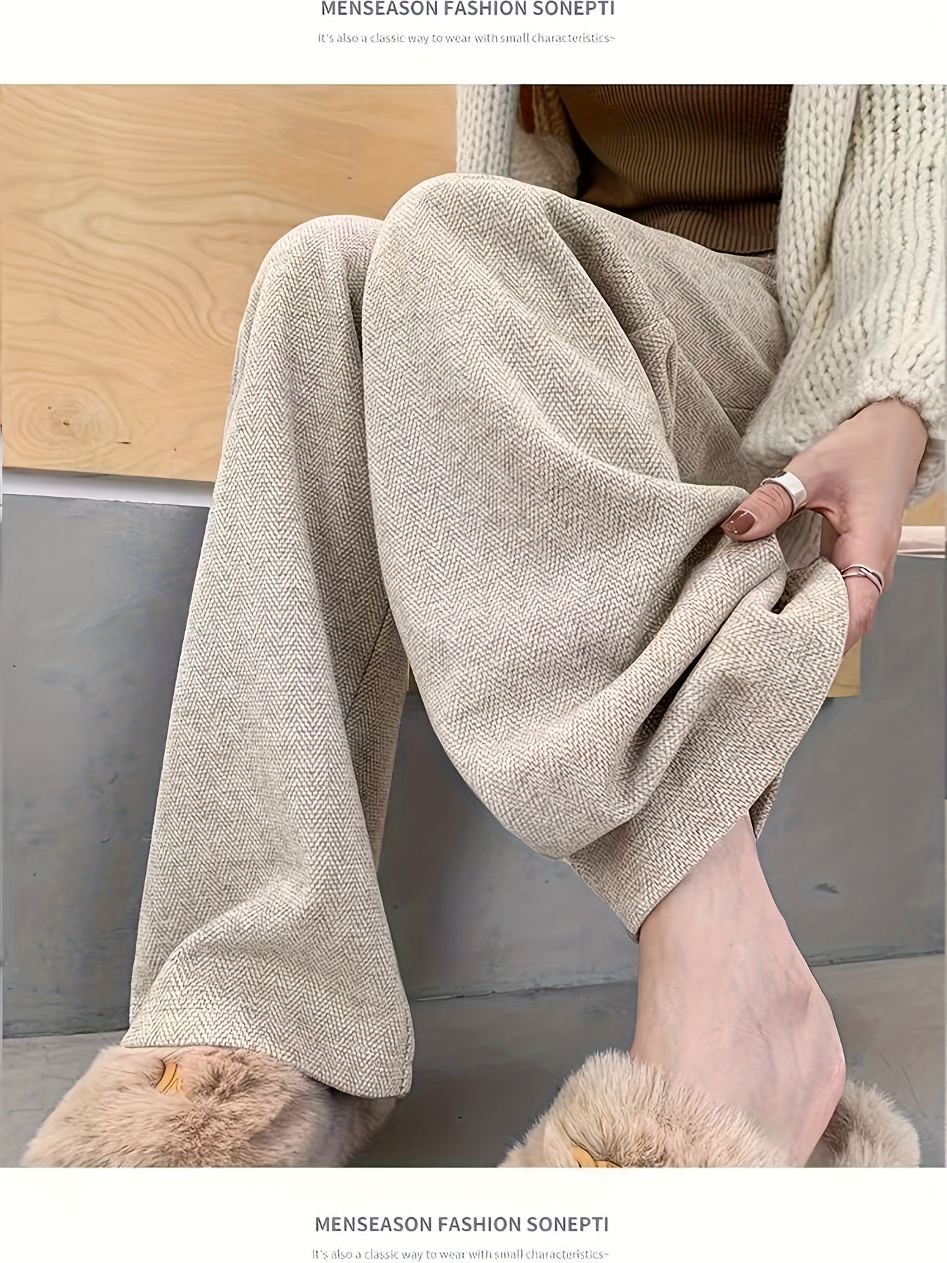 Effortless Herringbone Wide Leg Pants for Women with High Waist Button Front Pleated Tailored Style