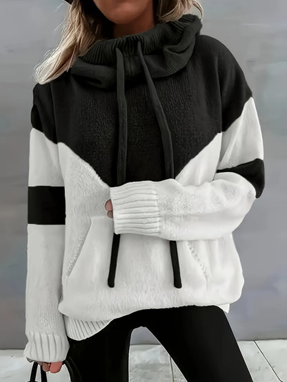 New Trendy Women'S Clothing Featuring Stylish And Elegant Designs, Including a Casual Patchwork Hoodie with Drawstring Pockets And a Color-Blocking Style for Warmth