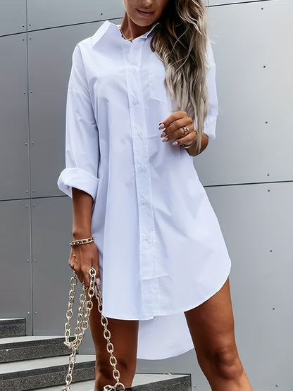 Effortless Shirt Dress for Women with Collar Long Sleeve High Low Relaxed Style