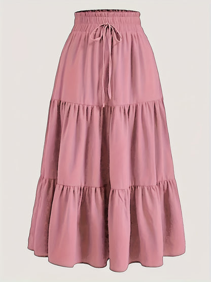Effortless Tiered Maxi Skirt for Women with Paperbag Waist Drawstring Ruffle Flowing Style