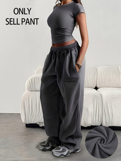 Comfortable Fleece Wide Leg Sweatpants for Women with High Waist Pintuck Relaxed Baggy Casual Style