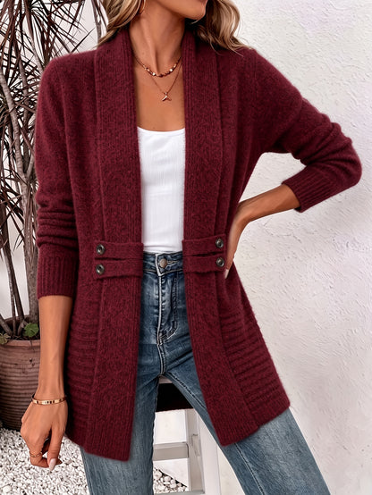 Comfortable Ribbed Knit Cardigan Sweater for Women with Shawl Collar Long Sleeve Button Detail Casual Style