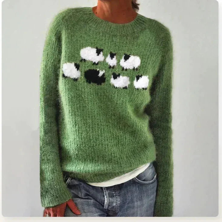 Women's Sweater | Wide Neckline and Patterned