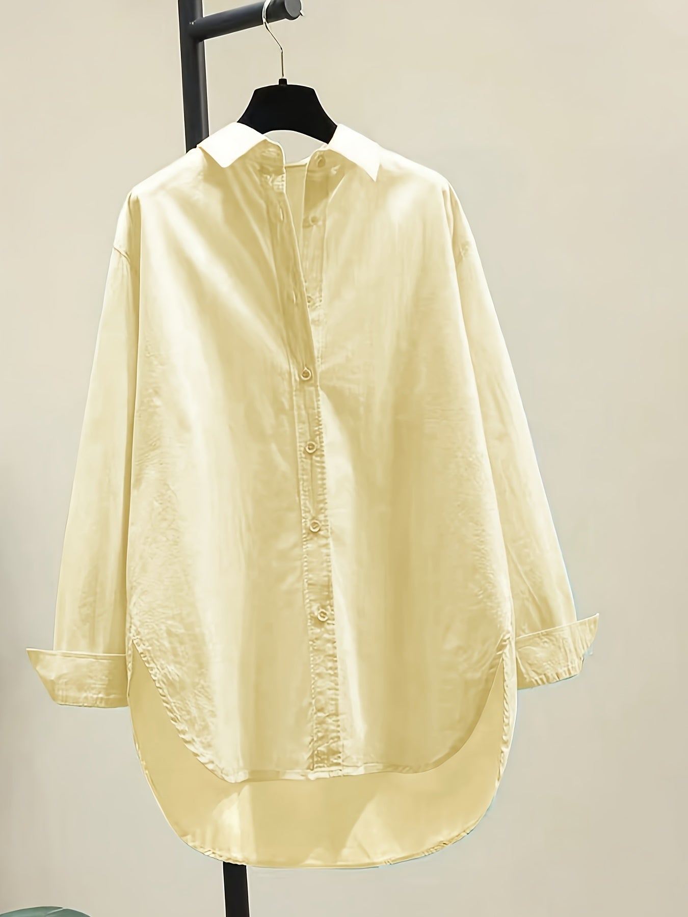 Effortless Cotton Blouse for Women with Collar Long Sleeve High Low Relaxed Oversized Style