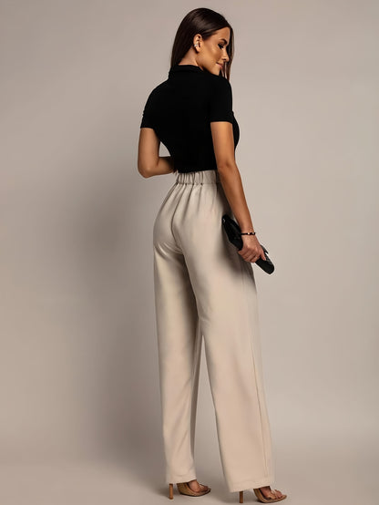 Elegant Wide Leg Trousers for Women with High Waist Pleated Front Tailored Style