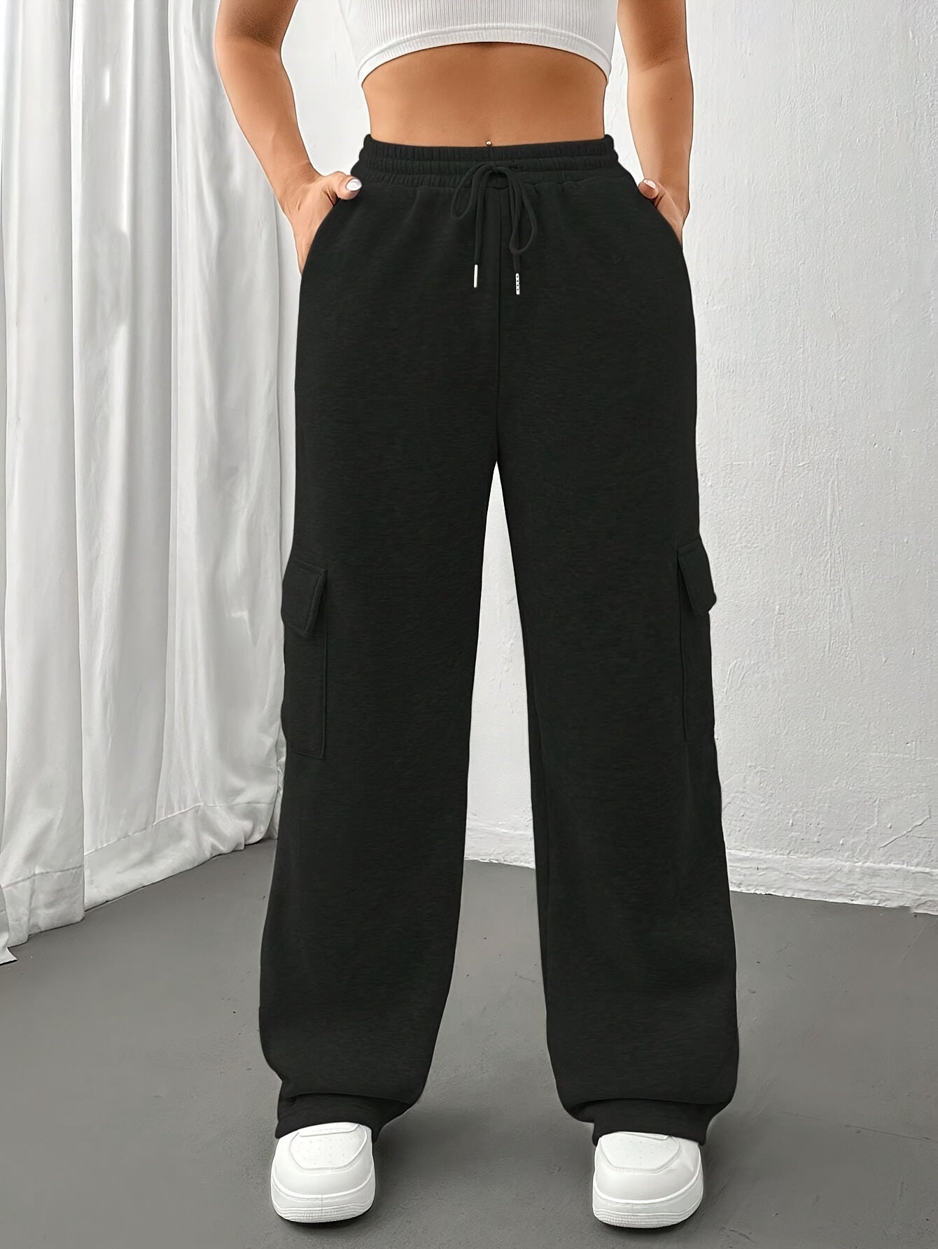 Women'S Autumn And Winter Fleece-Lined Side Pocket Sweatpants