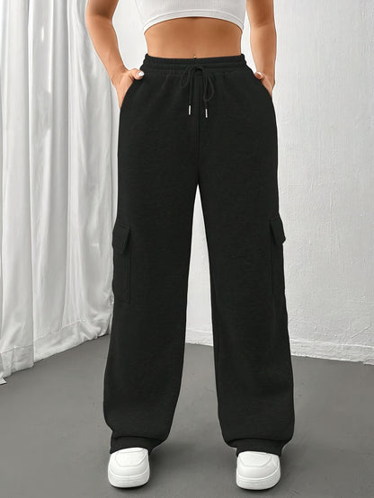 Women'S Autumn And Winter Fleece-Lined Side Pocket Sweatpants