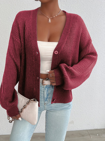 Comfortable Ribbed Knit Cardigan for Women with V Neck Long Sleeve Button Front Oversized Relaxed Style
