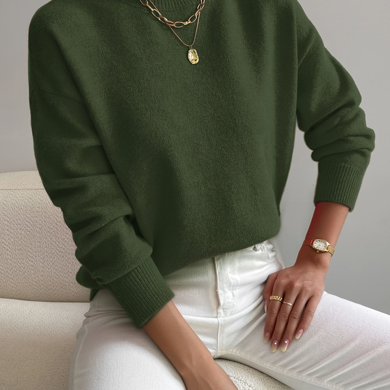 Comfortable Ribbed Sweater for Women with High Neck Long Sleeve Relaxed Oversized Knit Style
