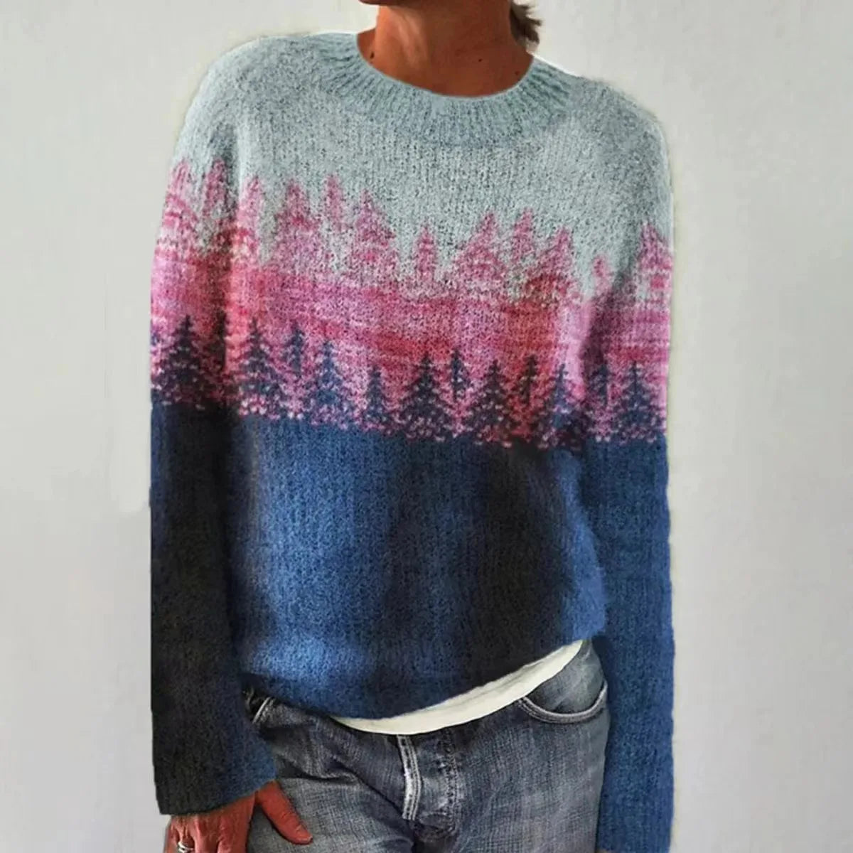 Women's Sweater | Wide Neckline and Patterned
