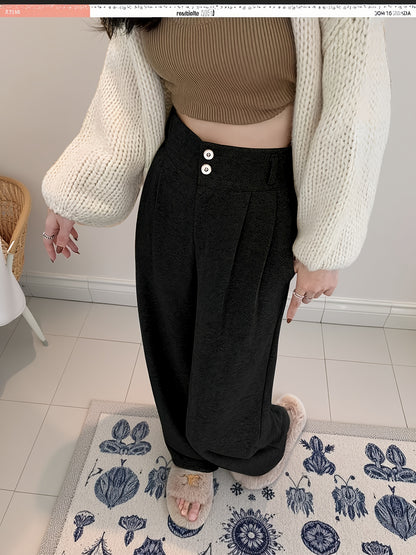 Effortless Herringbone Wide Leg Pants for Women with High Waist Button Front Pleated Tailored Style