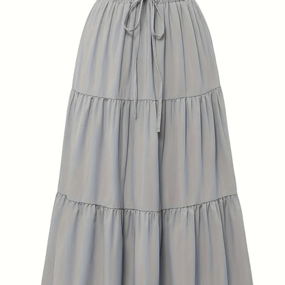 Effortless Tiered Maxi Skirt for Women with Paperbag Waist Drawstring Ruffle Flowing Style