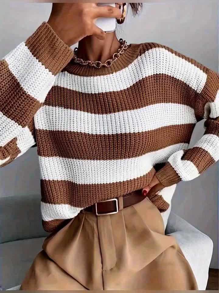 Classic Drop Shoulder Loose Striped Sweater