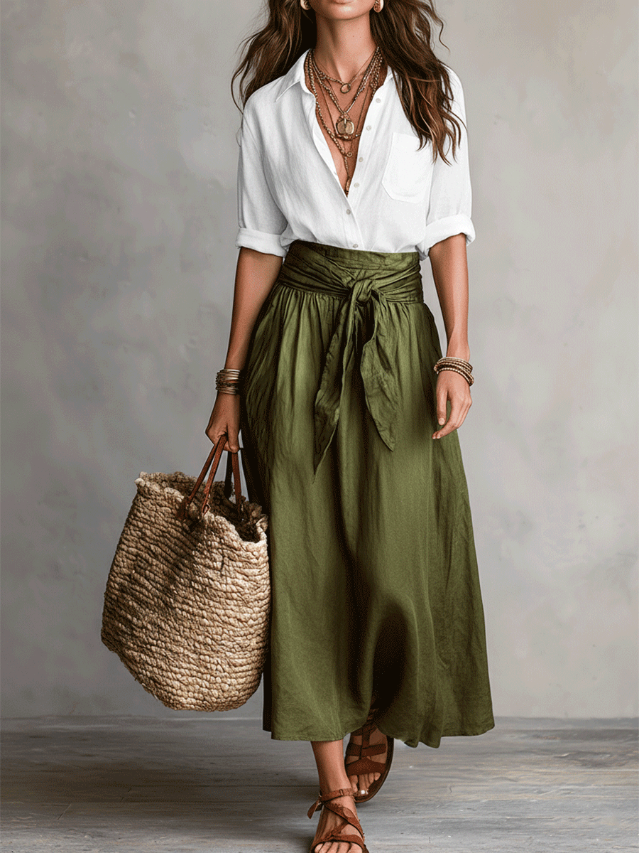 Calista | Women's Boho High Waist Flowy Midi Skirt Set