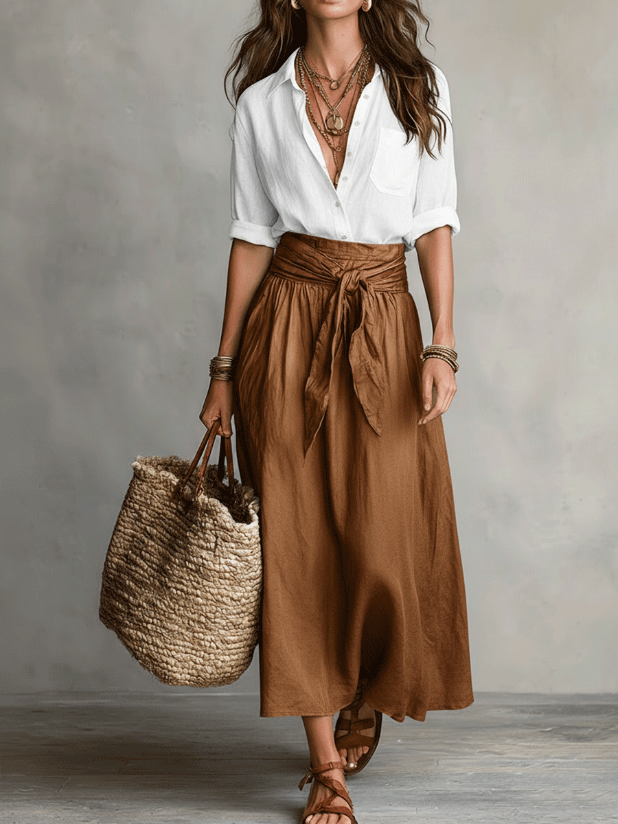 Calista | Women's Boho High Waist Flowy Midi Skirt Set