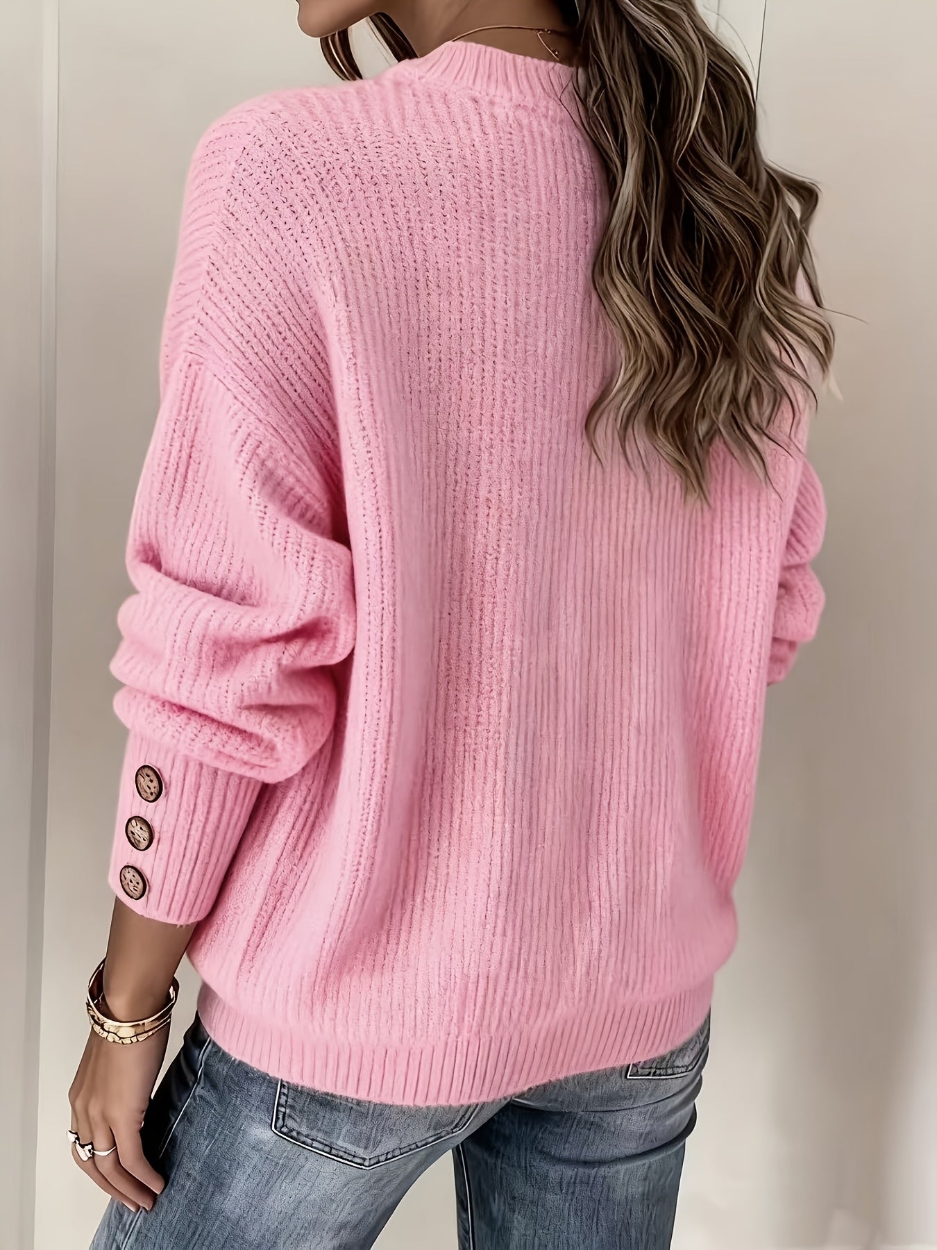 Comfortable Ribbed Knit Sweater for Women with Mock Neck Long Sleeve Button Cuff Relaxed Oversized Style