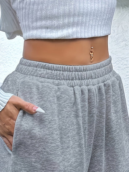 Effortless Light Grey Wide Leg Sweatpants for Women with High Waist Elastic Relaxed Oversized Casual Style