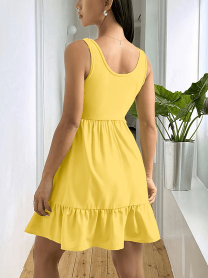 Effortless Ribbed Tiered Mini Dress for Women with Square Neck Sleeveless Smocked Waist Flowy Style