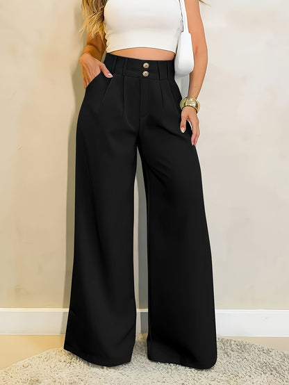 Effortless Wide Leg Pants for Women with High Waist Button Front Pleated Relaxed Style