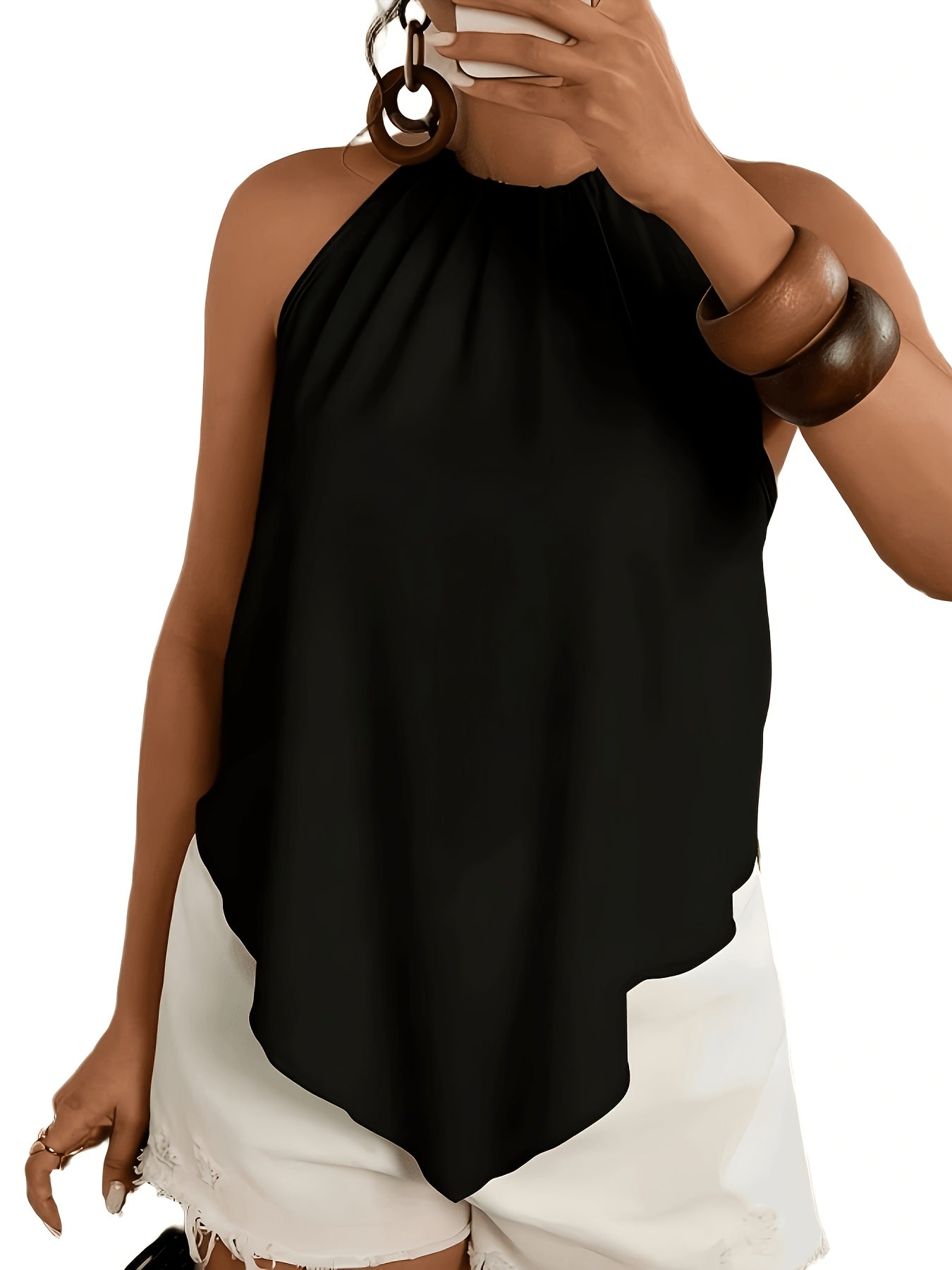 Effortless Chiffon Halter Tank Top for Women with High Neck Sleeveless Ruched Flowing Style