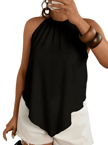 Effortless Chiffon Halter Tank Top for Women with High Neck Sleeveless Ruched Flowing Style