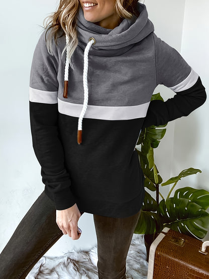 New Autumn Winter Color-Block Hooded Casual Sweatshirt Fashion Loose Lazy Style Jacket Long Sleeve Top