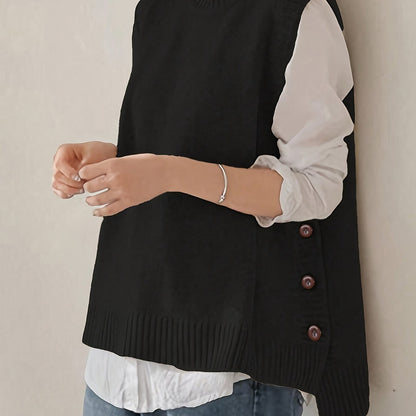 Comfortable Knit Sweater Vest for Women with Mock Neck Sleeveless Side Button Relaxed Style