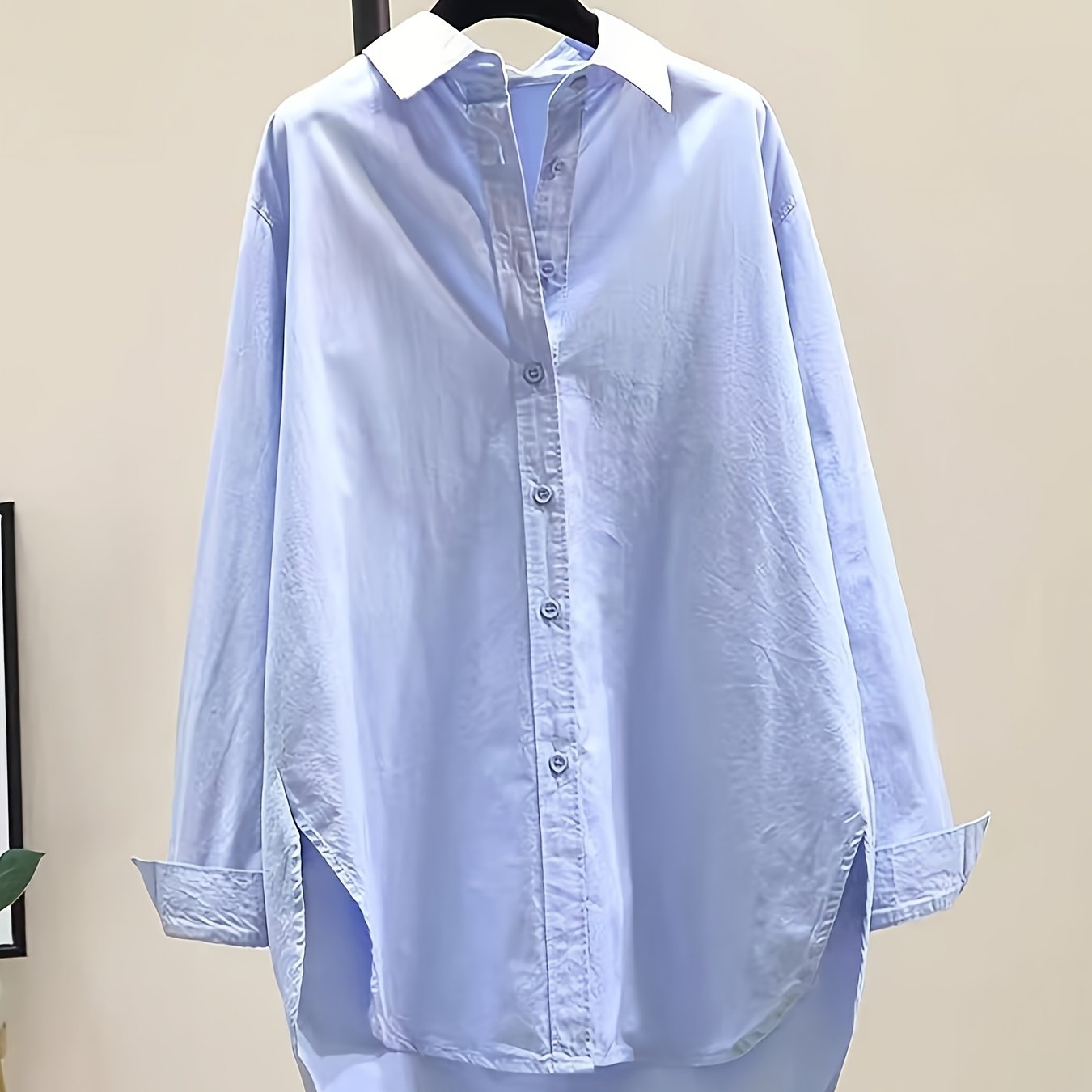 Effortless Cotton Blouse for Women with Collar Long Sleeve High Low Relaxed Oversized Style