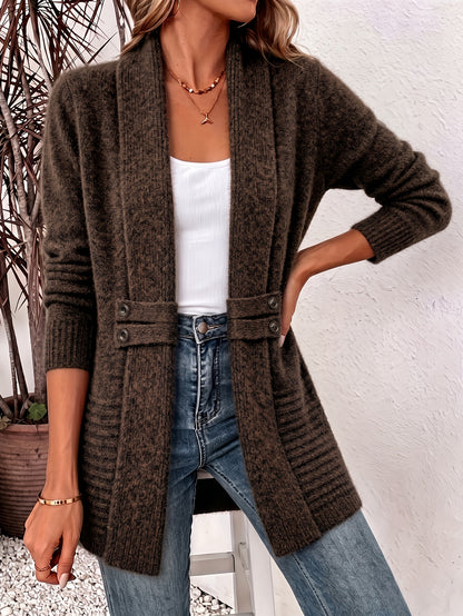 Comfortable Ribbed Knit Cardigan Sweater for Women with Shawl Collar Long Sleeve Button Detail Casual Style