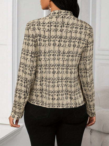 Elegant Tweed Plaid Blazer for Women with Notched Collar Long Sleeve Open Front Asymmetric Hem Casual Style