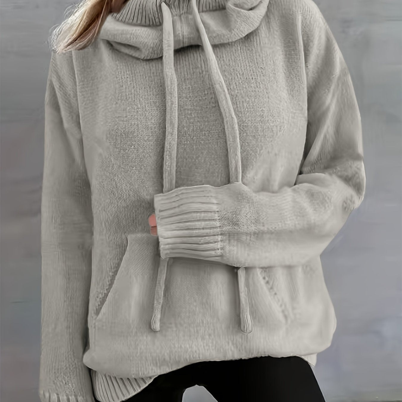 2025 New Autumn And Winter Women'S Casual Versatile Solid Color Drawstring Pocket Hooded Pullover