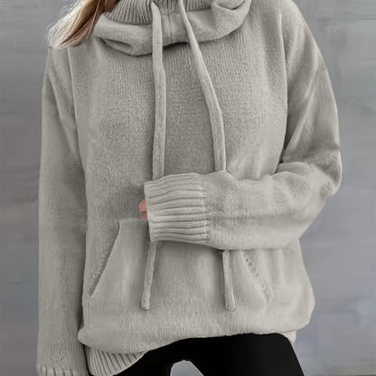 2025 New Autumn And Winter Women'S Casual Versatile Solid Color Drawstring Pocket Hooded Pullover