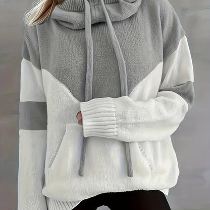 New Trendy Women'S Clothing Featuring Stylish And Elegant Designs, Including a Casual Patchwork Hoodie with Drawstring Pockets And a Color-Blocking Style for Warmth