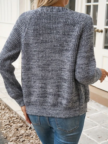 Comfortable Marled Knit Cardigan for Women with V Neck Button Front Long Sleeve Relaxed Casual Style