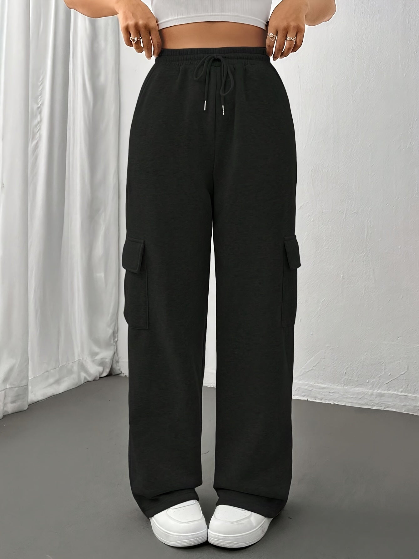 Women'S Autumn And Winter Fleece-Lined Side Pocket Sweatpants