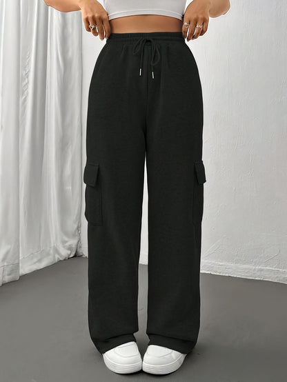 Women'S Autumn And Winter Fleece-Lined Side Pocket Sweatpants