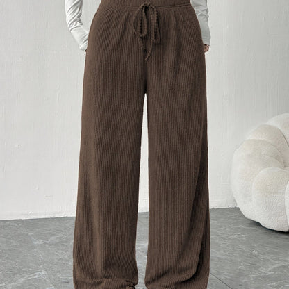 Effortless Ribbed Knit Wide Leg Pants for Women with High Waist Drawstring Relaxed Flowing Casual Style