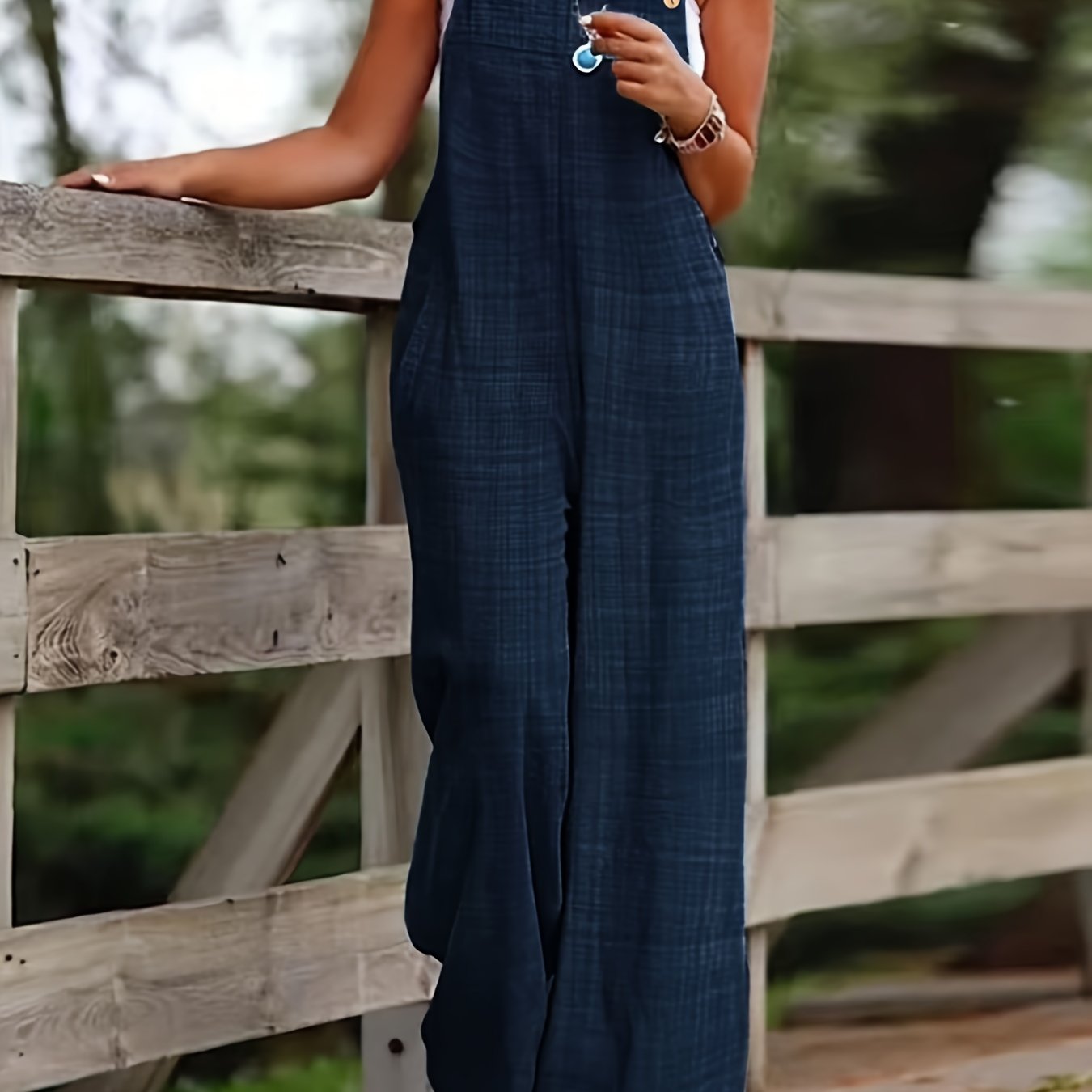 Effortless Linen Wide Leg Jumpsuit for Women with Square Neck Sleeveless Button Front Relaxed Casual Style