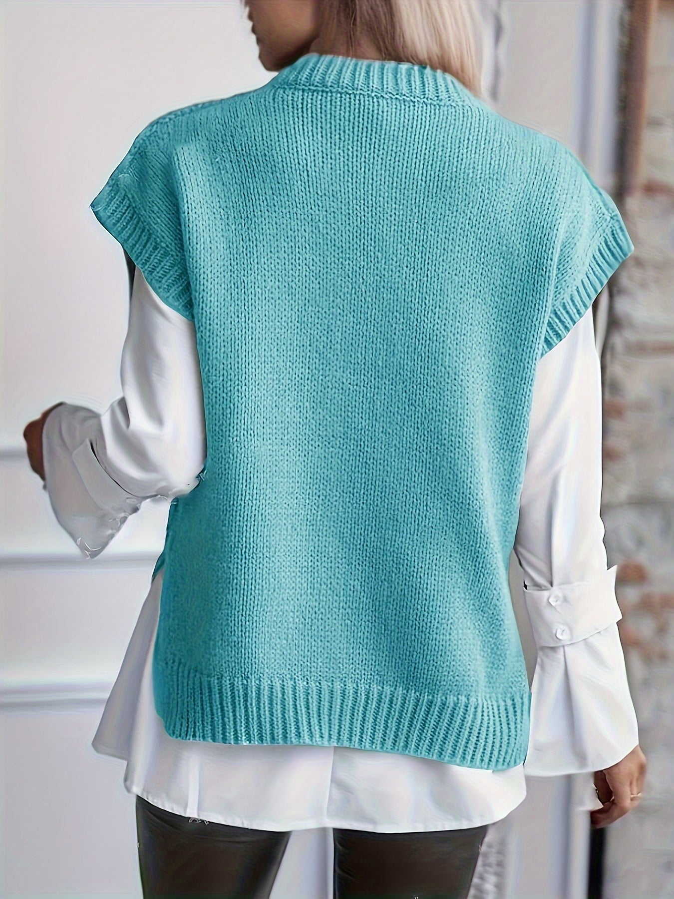 Comfortable Cable Knit Sweater Vest for Women with Crew Neck Sleeveless Oversized Relaxed Style