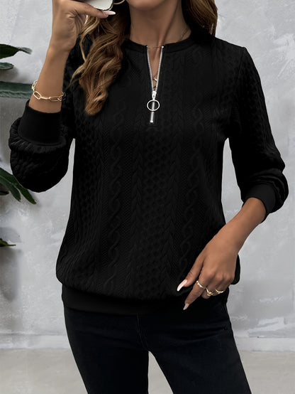 Comfortable Cable Knit Sweater for Women with Zip Crew Neck Long Sleeve Textured Relaxed Style