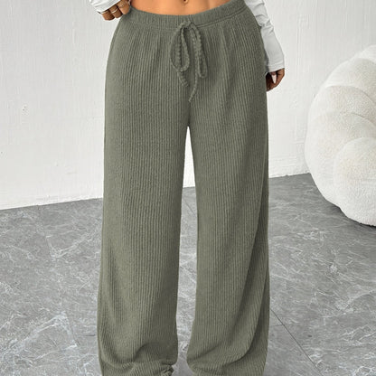 Effortless Ribbed Knit Wide Leg Pants for Women with High Waist Drawstring Relaxed Flowing Casual Style