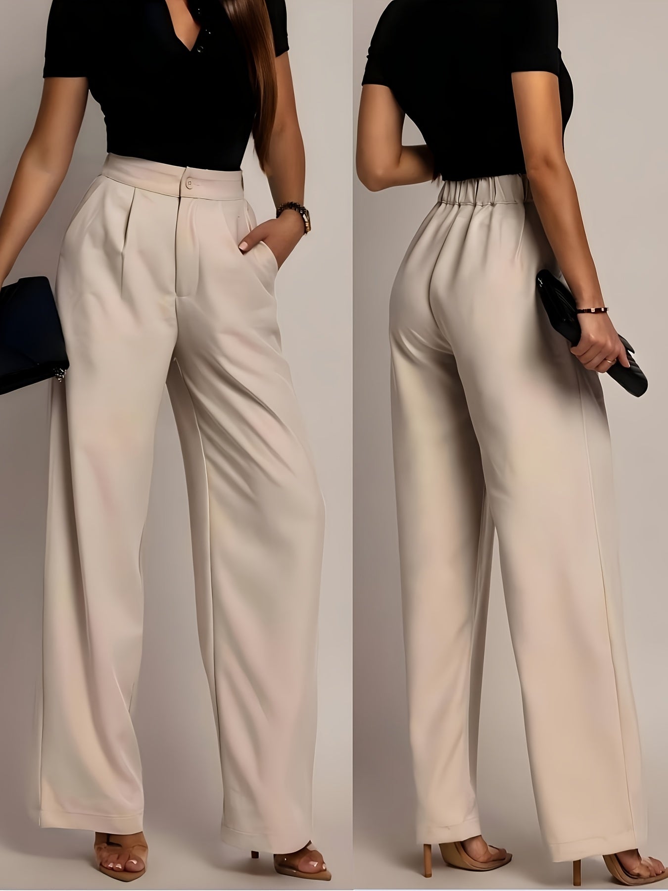 Elegant Wide Leg Trousers for Women with High Waist Pleated Front Tailored Style