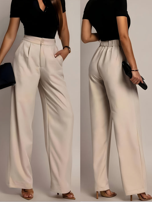 Elegant Wide Leg Trousers for Women with High Waist Pleated Front Tailored Style