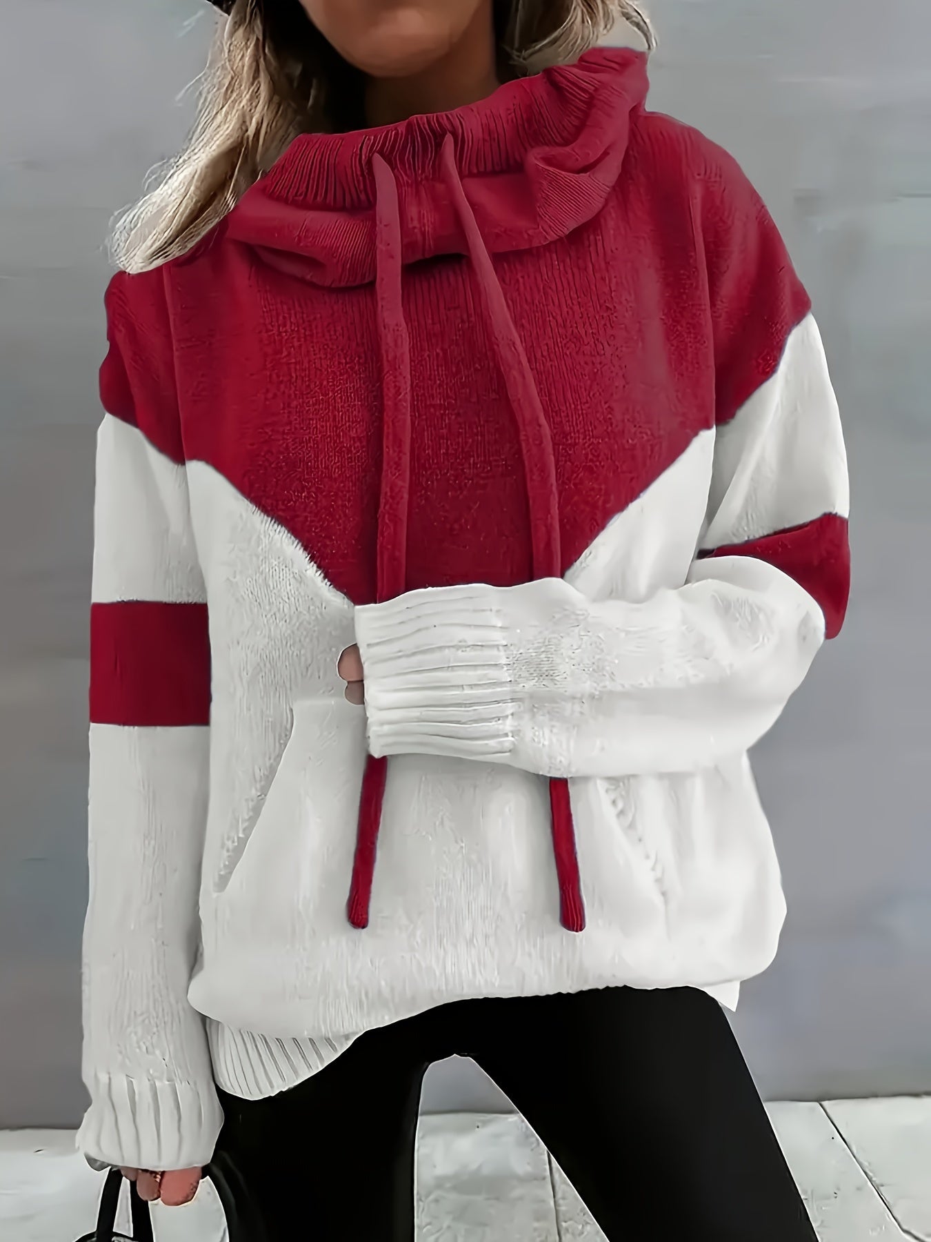 New Trendy Women'S Clothing Featuring Stylish And Elegant Designs, Including a Casual Patchwork Hoodie with Drawstring Pockets And a Color-Blocking Style for Warmth
