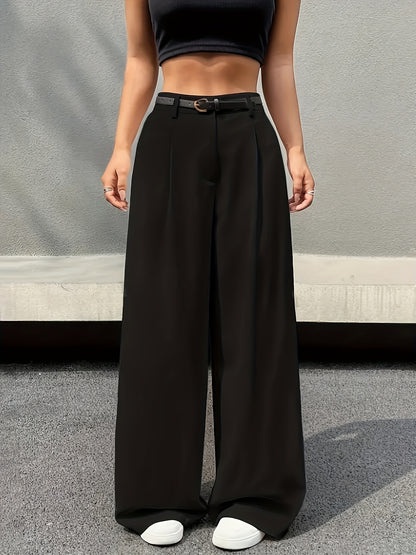 Effortless Wide Leg Trousers for Women with High Waist Belted Pleated Relaxed Style
