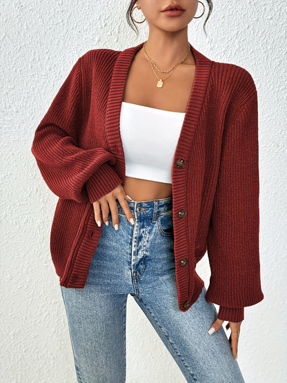 Comfortable Ribbed Cardigan Sweater for Women with V Neck Long Sleeve Button Front Oversized Knit Style