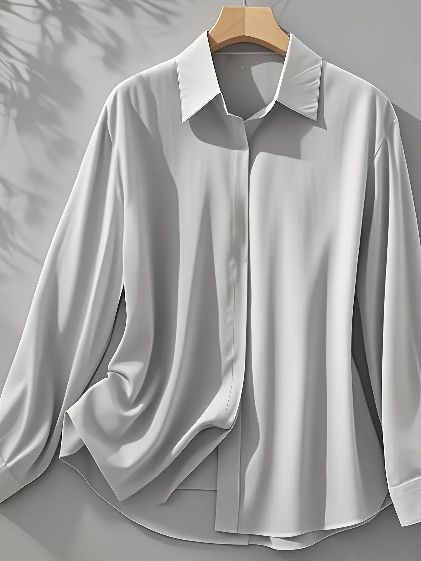 Elegant Satin Blouse for Women with Collar Long Sleeve Button Front Relaxed Silky Style