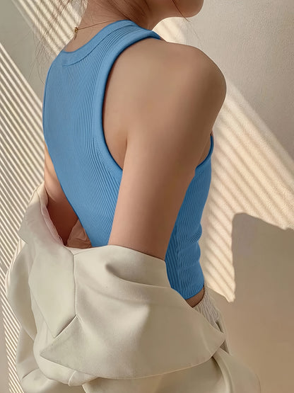 Effortless Ribbed Crop Top for Women with Crew Neck Sleeveless Racerback Fitted Tank Style