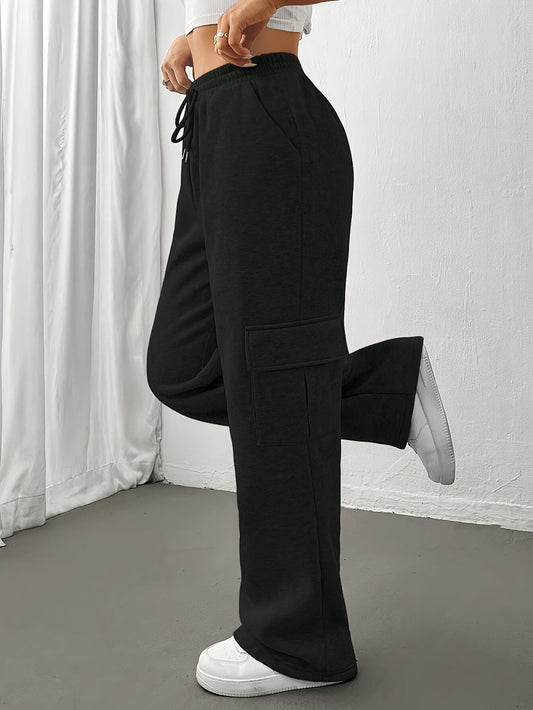 Effortless Wide Leg Cargo Pants for Women with High Waist Drawstring Relaxed Casual Style